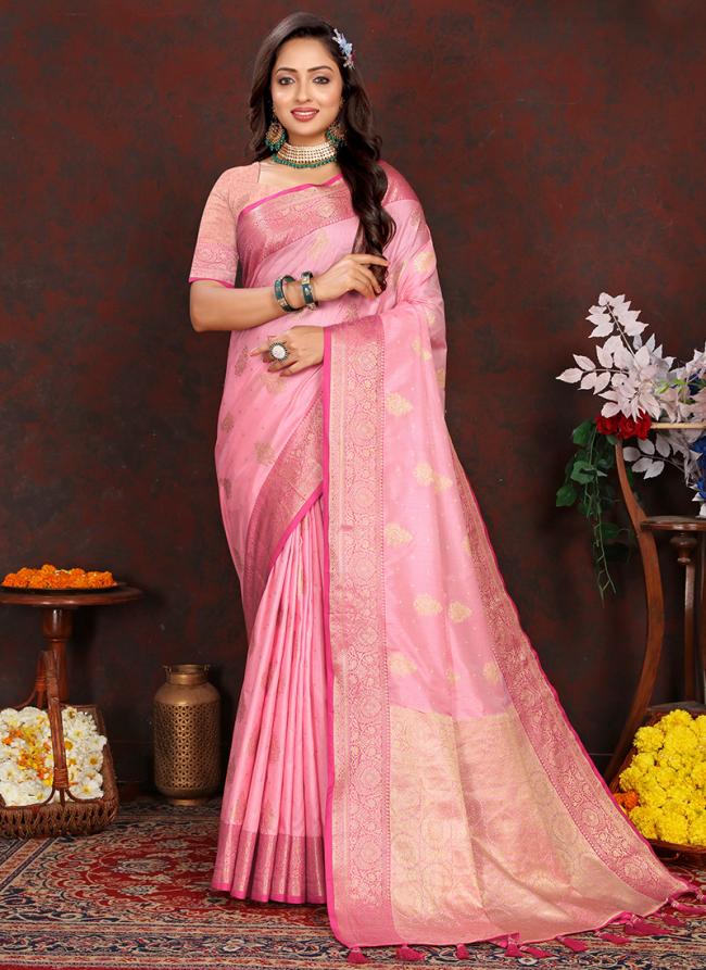 Katan Silk Pink Festival Wear Weaving Saree